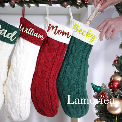 Personalized Christmas Xmas Embroidered Family Name Stockings, Knit Family Christmas Stockings, Holiday Stockings Gifts