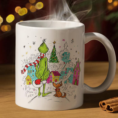 Grinch Christmas Mug 11 oz, Whoville Holiday Coffee Cup, Funny Christmas Gift, Hot Cocoa Mug, Xmas Grinch Mug, Holiday Gift for Him Her